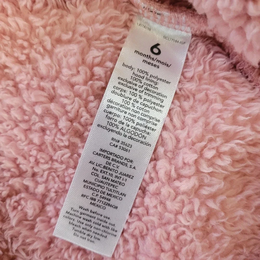 Carter's Pink Baby Bear Hooded Sherpa Bunting Pram Size 6 Months Winter Cover